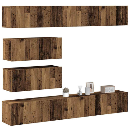 6-delig Tv-meubelset wandmontage bewerkt hout oud houtkleurig