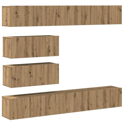 6-delig Tv-meubelset wandmontage bewerkt hout artisanaal eiken