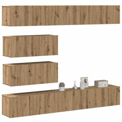 6-delig Tv-meubelset wandmontage bewerkt hout artisanaal eiken