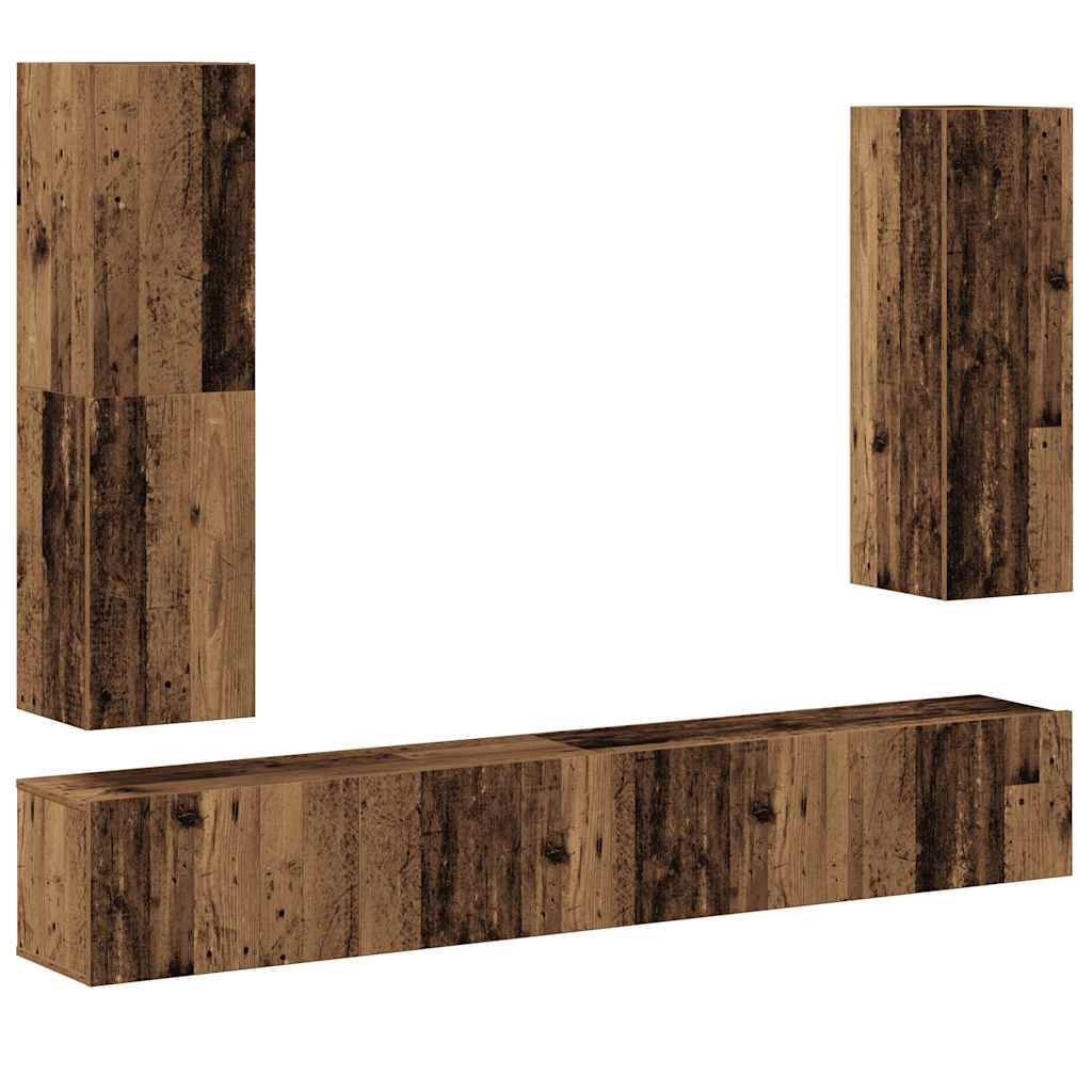 4-delig Tv-meubelset wandmontage bewerkt hout oud houtkleurig