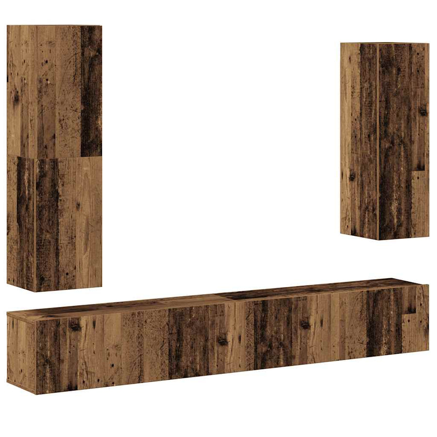 4-delig Tv-meubelset wandmontage bewerkt hout oud houtkleurig