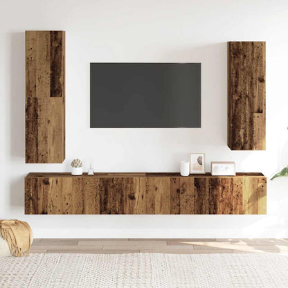 4-delig Tv-meubelset wandmontage bewerkt hout oud houtkleurig