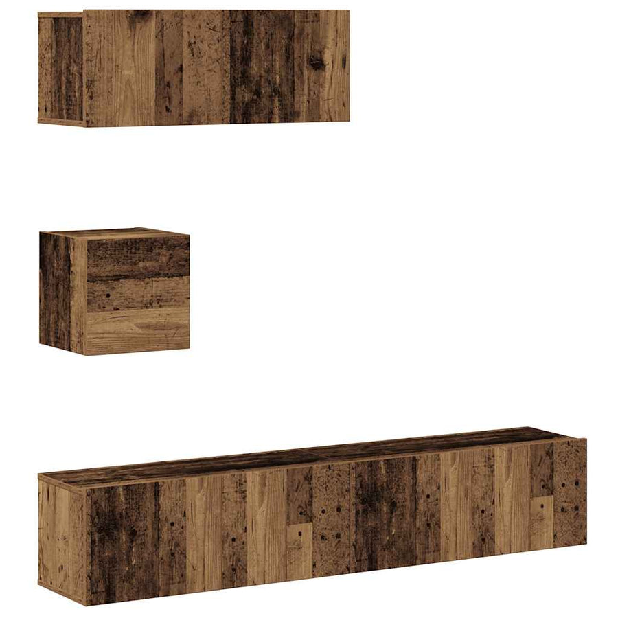 4-delig Tv-meubelset wandmontage bewerkt hout oud houtkleurig