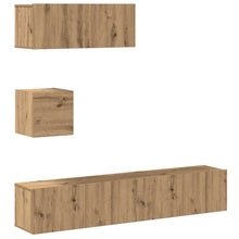 4-delig Tv-meubelset wandmontage bewerkt hout artisanaal eiken