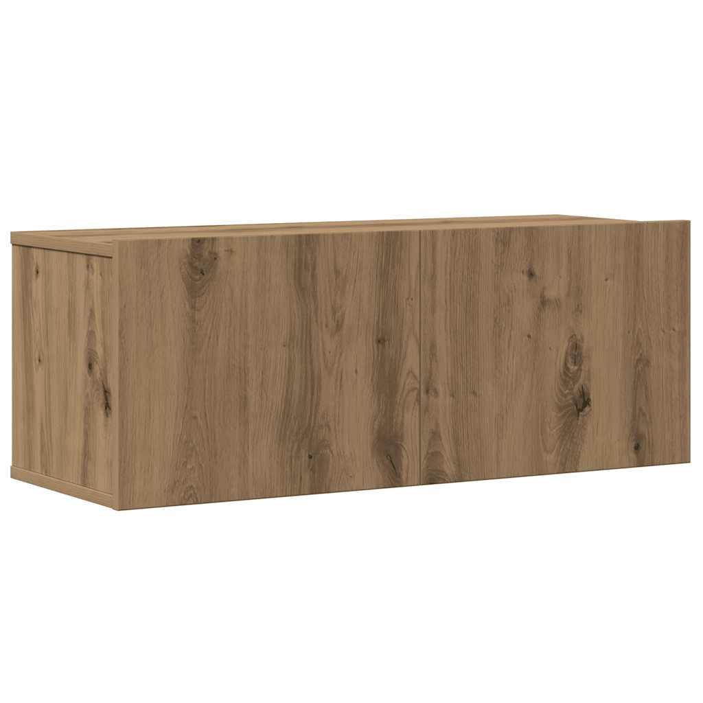 4-delig Tv-meubelset wandmontage bewerkt hout artisanaal eiken