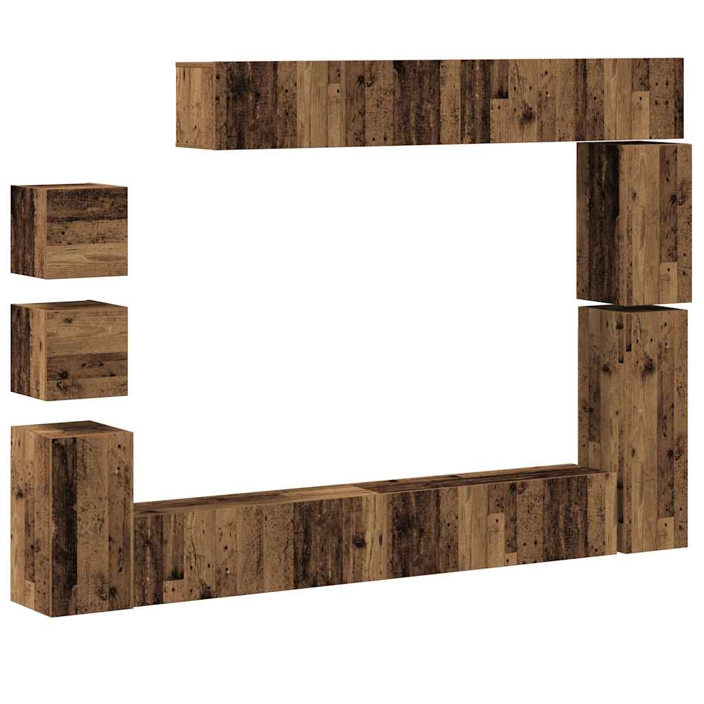 9-delig Tv-meubelset wandmontage bewerkt hout oud houtkleurig