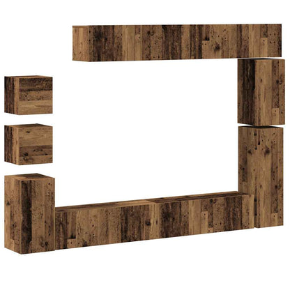 9-delig Tv-meubelset wandmontage bewerkt hout oud houtkleurig