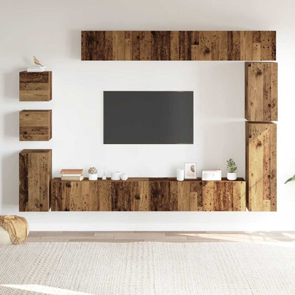 9-delig Tv-meubelset wandmontage bewerkt hout oud houtkleurig