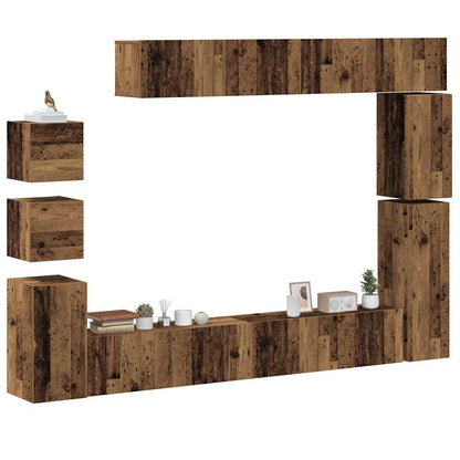 9-delig Tv-meubelset wandmontage bewerkt hout oud houtkleurig