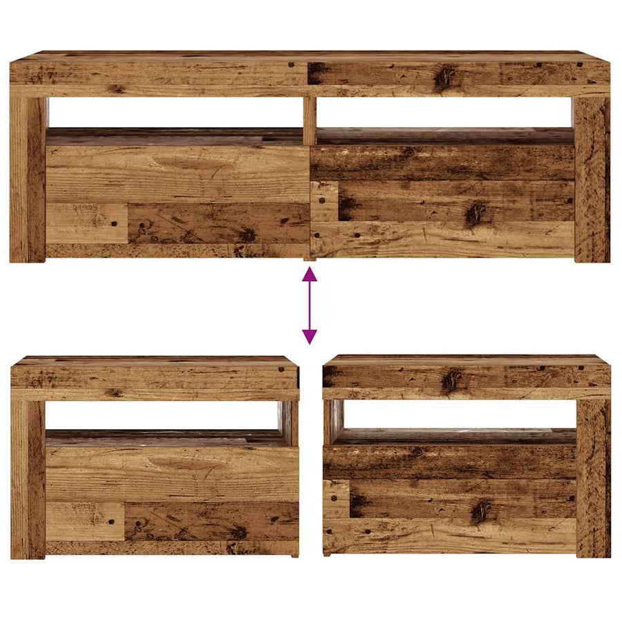 Nachtkastjes 2 st met LED's 60x35x40 cm oud houtkleurig