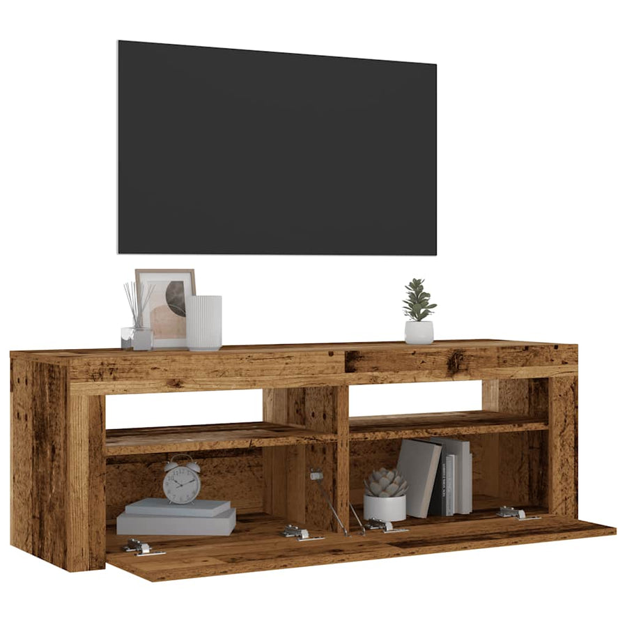 Nachtkastjes 2 st met LED's 60x35x40 cm oud houtkleurig