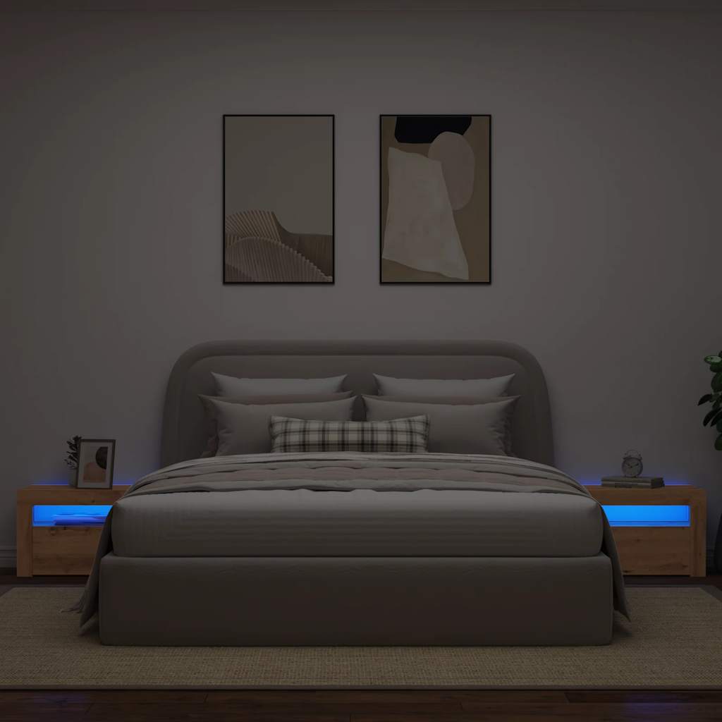 Nachtkastjes 2 st met LED's 60x35x40 cm artisanaal eikenkleur