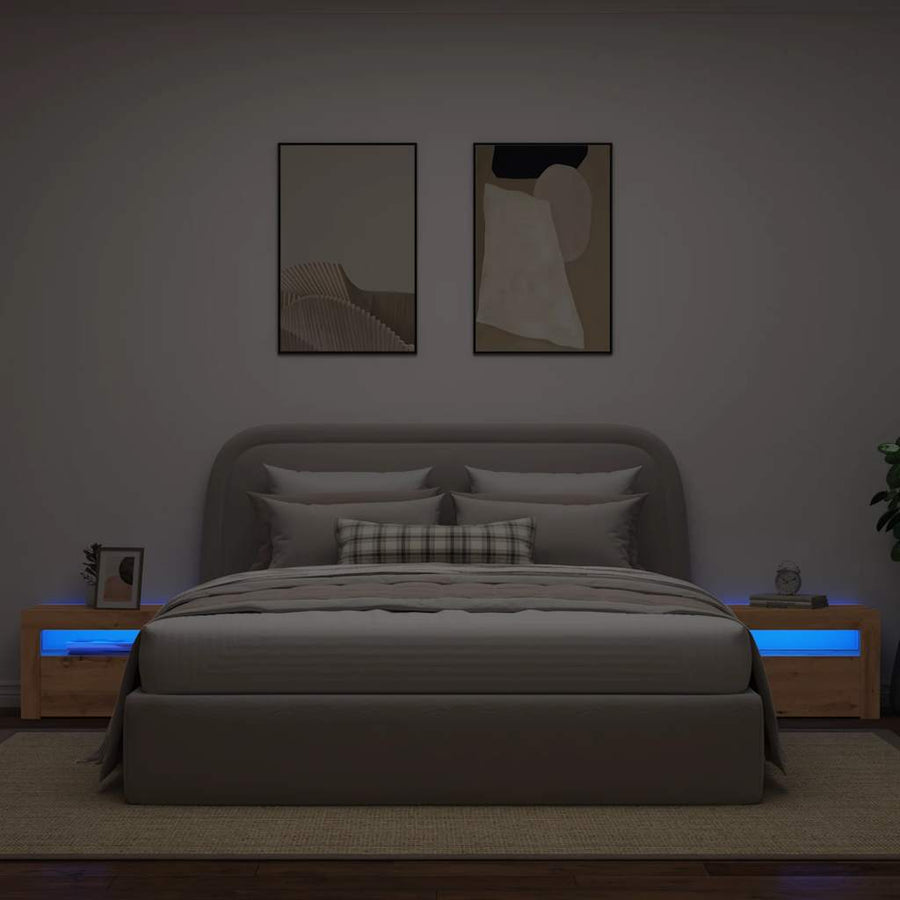 Nachtkastjes 2 st met LED's 60x35x40 cm artisanaal eikenkleur