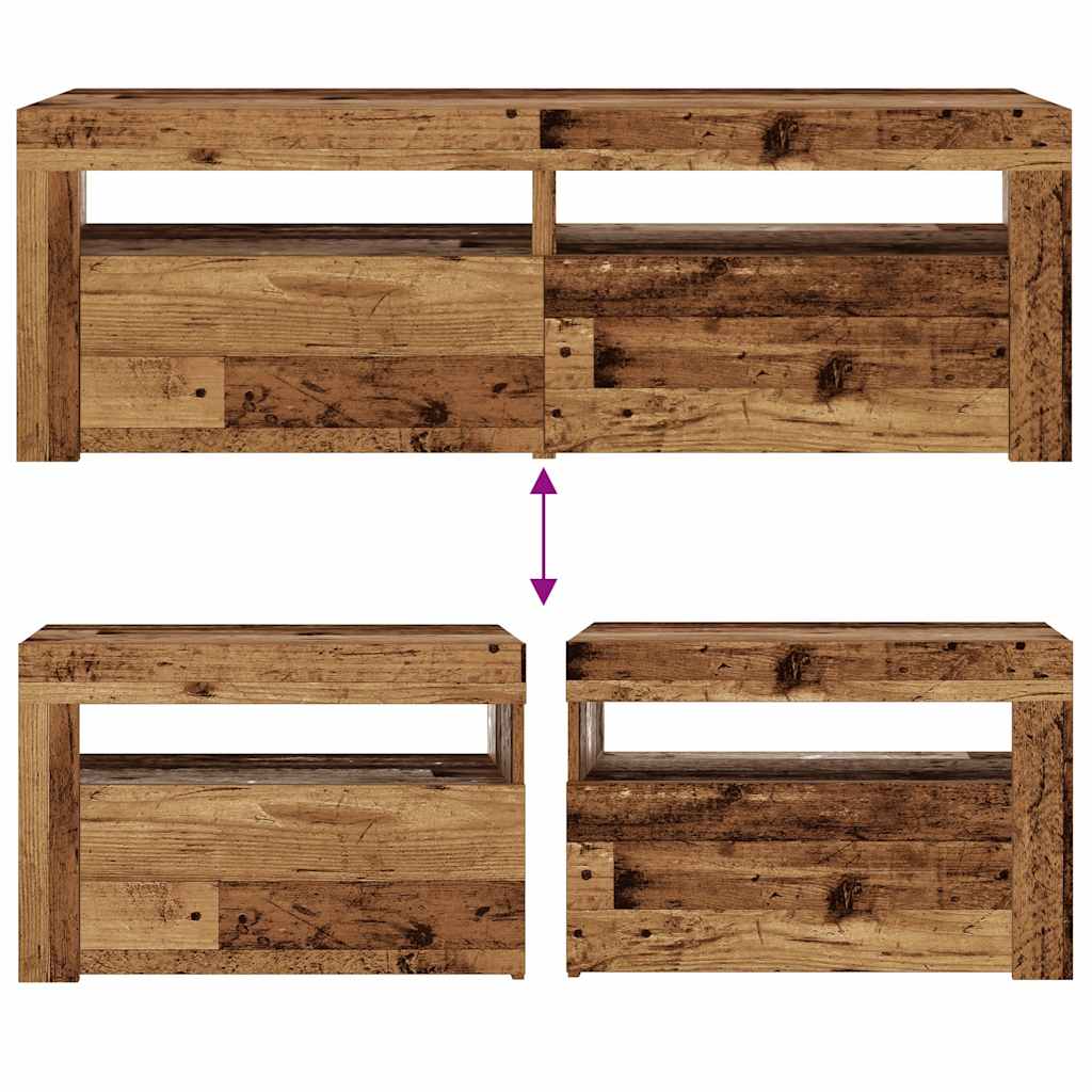 Nachtkastjes 2 st met LED's 60x35x40 cm artisanaal eikenkleur