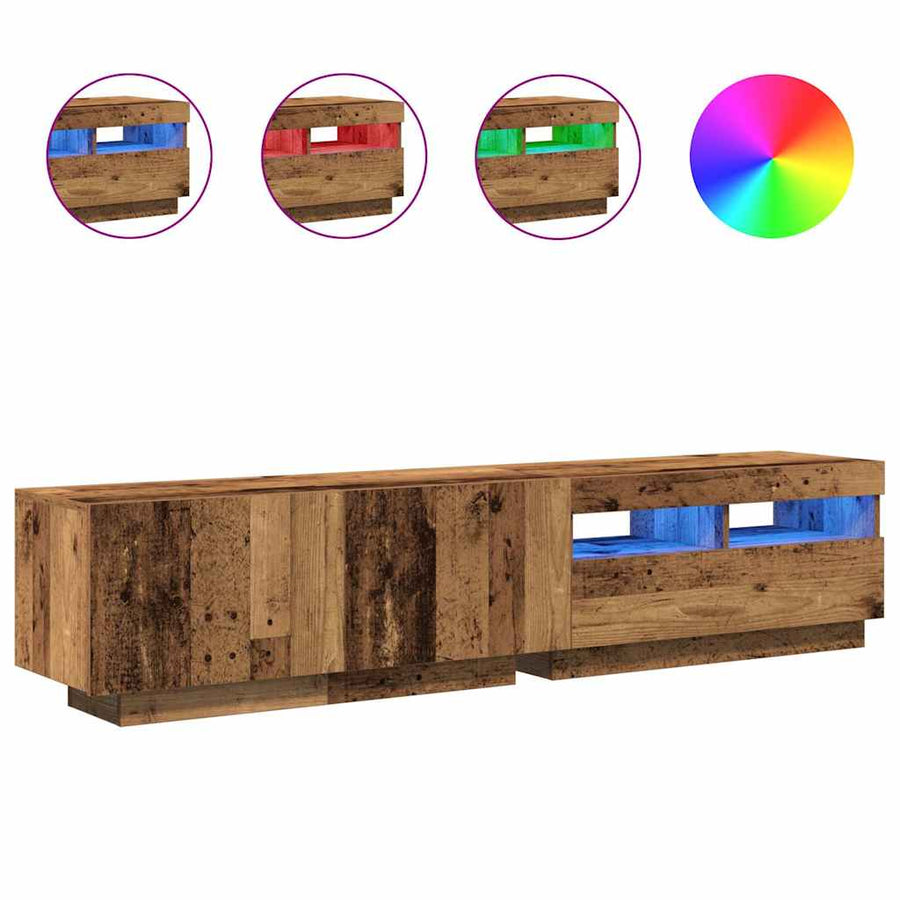 Tv-meubel met LED 180x35x40 cm bewerkt hout oud hout
