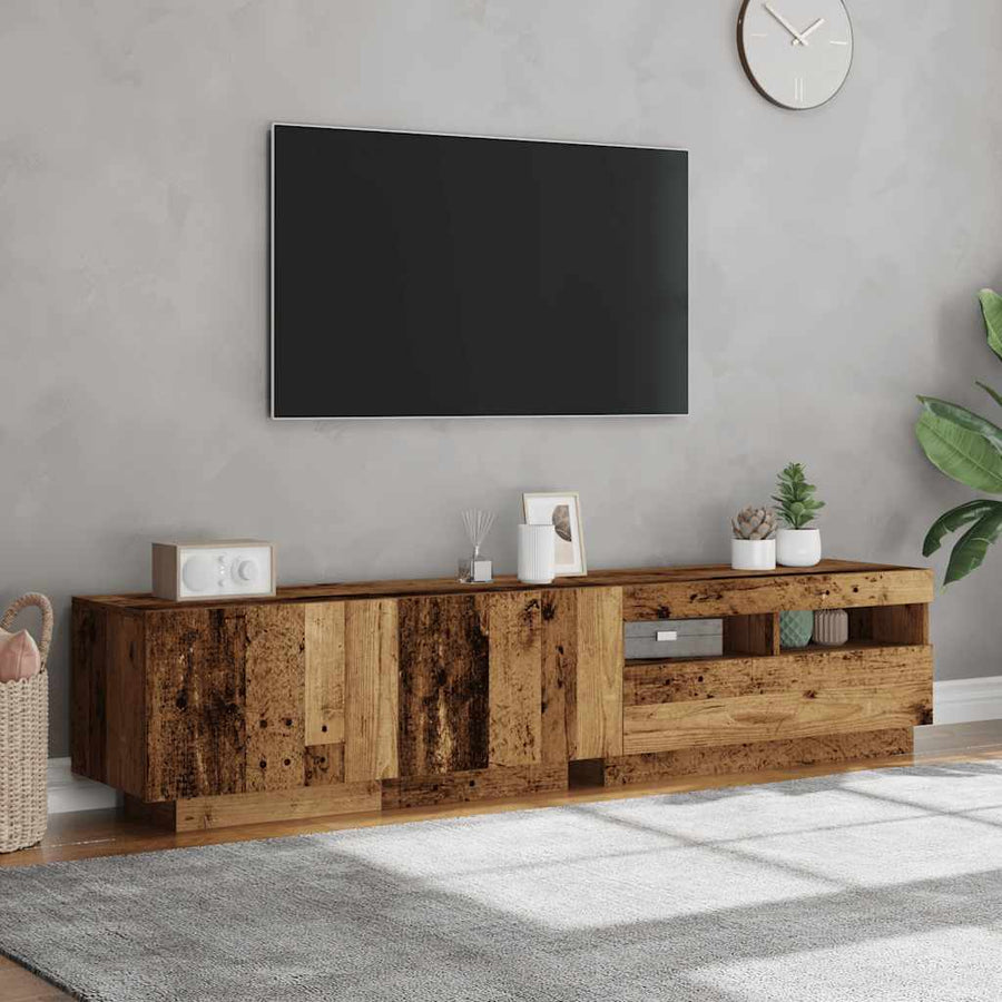 Tv-meubel met LED 180x35x40 cm bewerkt hout oud hout