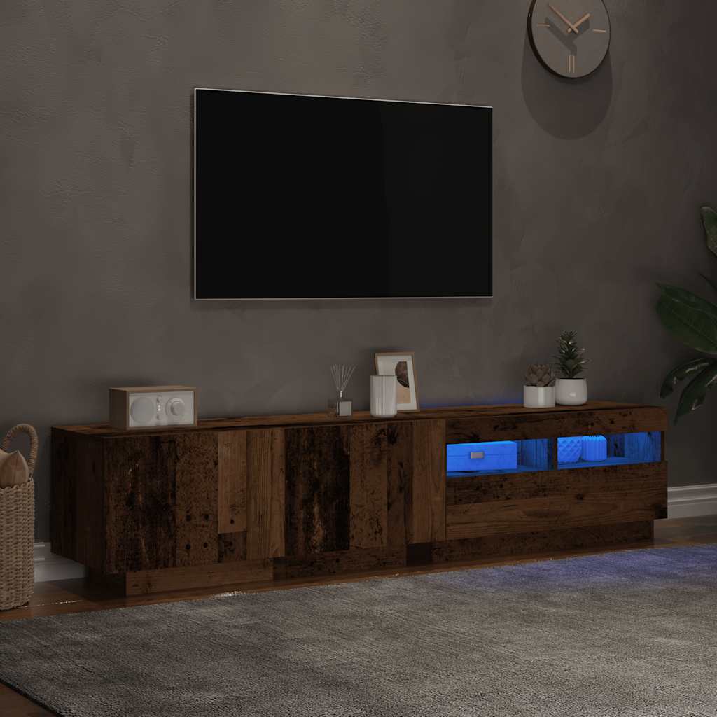 Tv-meubel met LED 180x35x40 cm bewerkt hout oud hout
