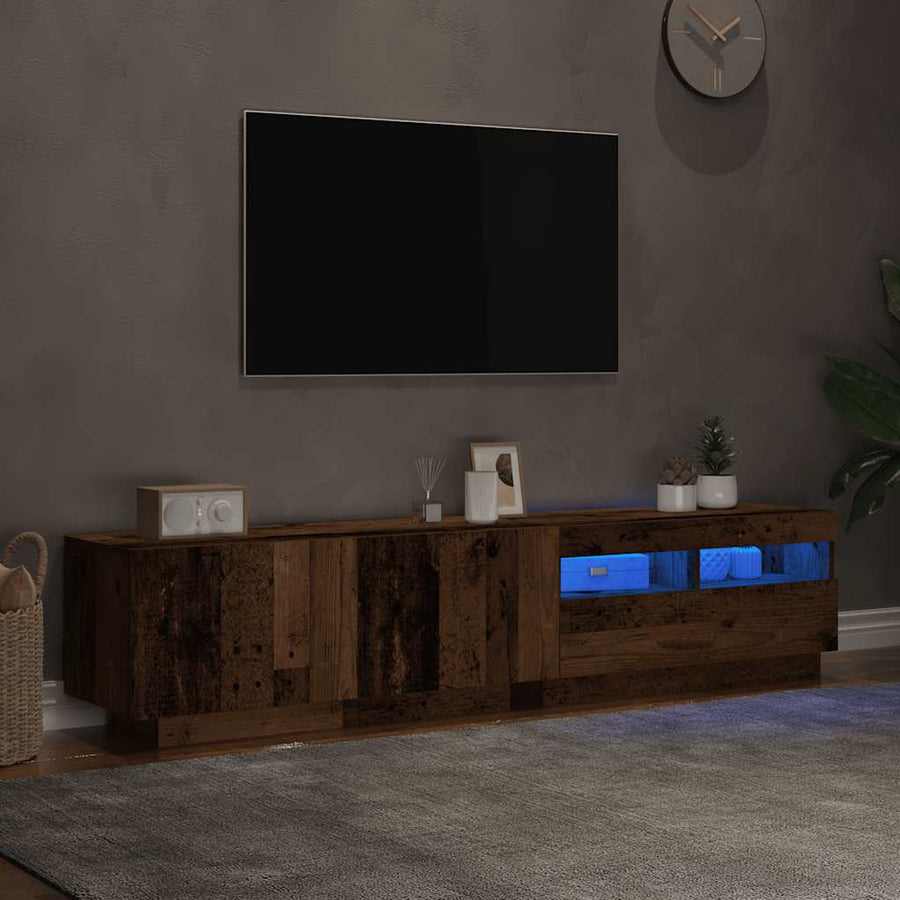 Tv-meubel met LED 180x35x40 cm bewerkt hout oud hout