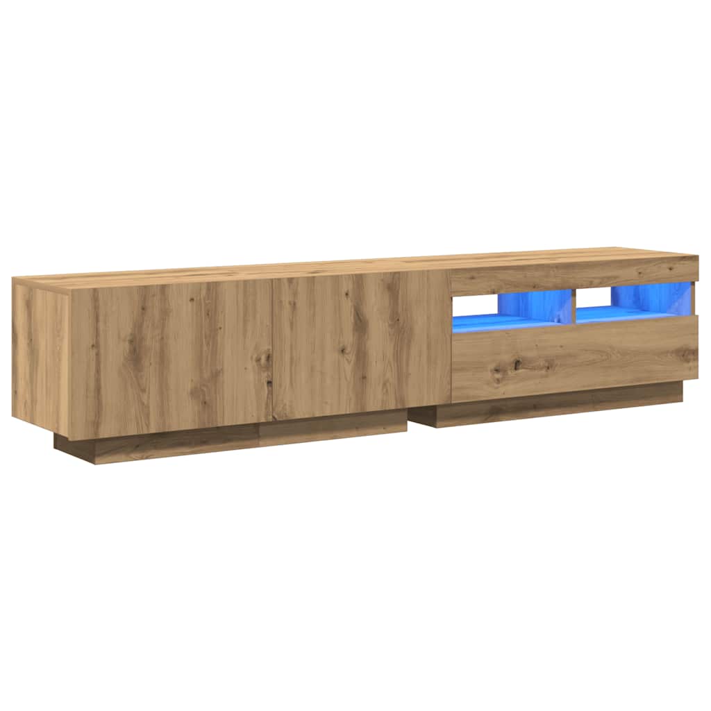 Tv-meubel met LED 180x35x40 cm bewerkt hout artisanaal eiken