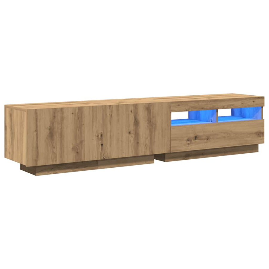 Tv-meubel met LED 180x35x40 cm bewerkt hout artisanaal eiken