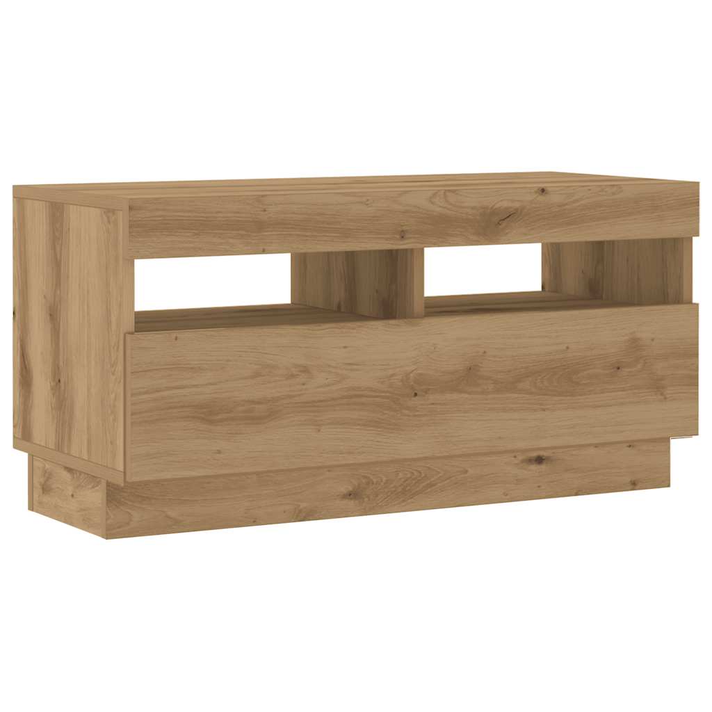 Tv-meubel met LED 180x35x40 cm bewerkt hout artisanaal eiken