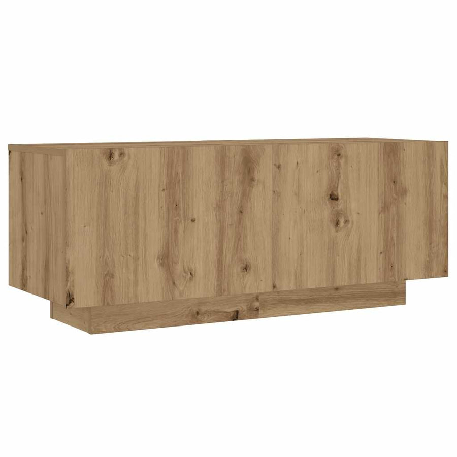 Tv-meubel met LED 180x35x40 cm bewerkt hout artisanaal eiken
