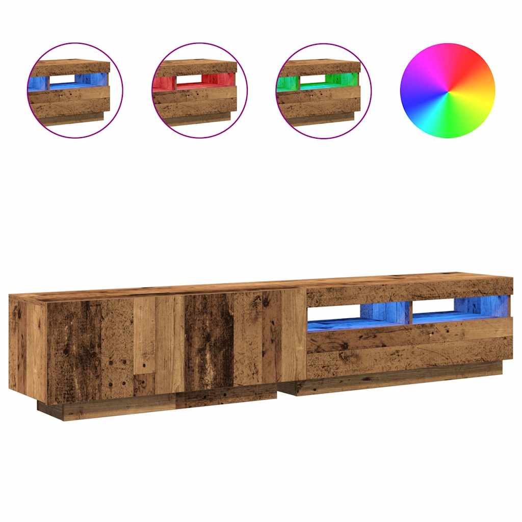 Tv-meubel met LED 200x35x40 cm bewerkt hout oud hout