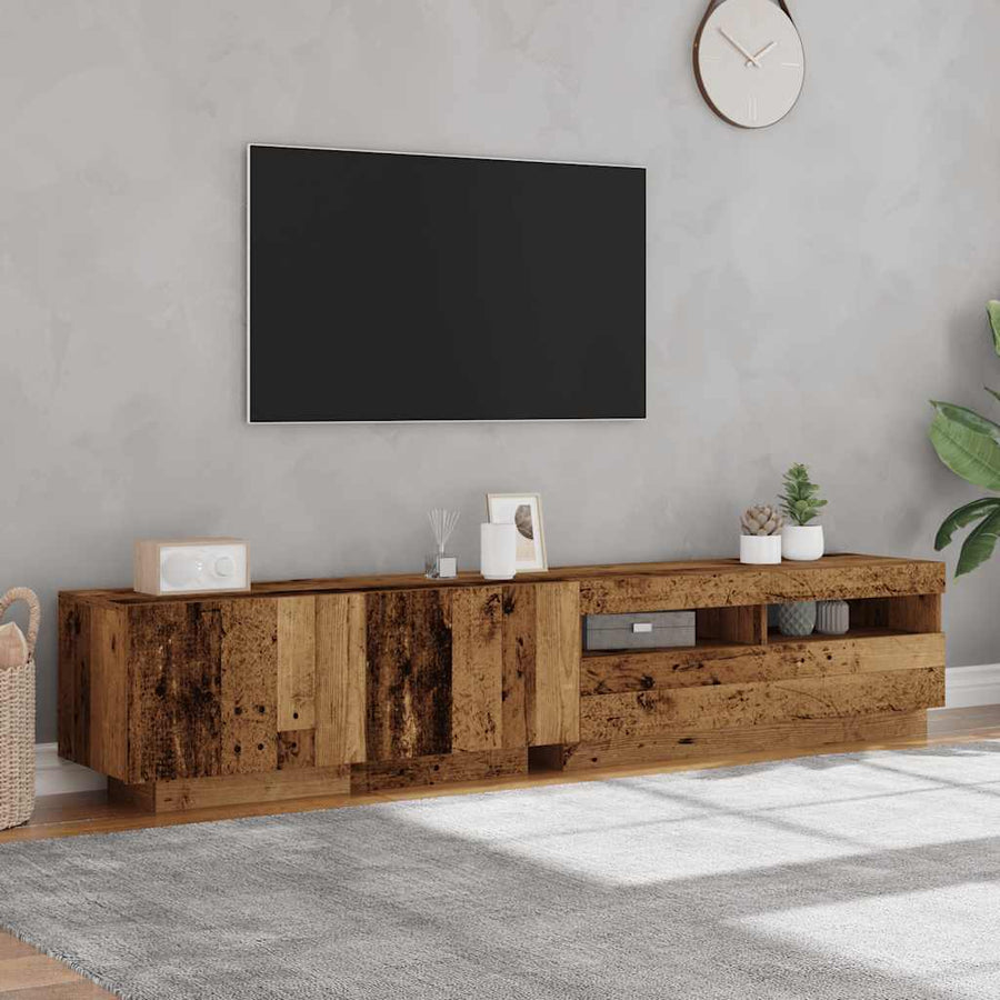 Tv-meubel met LED 200x35x40 cm bewerkt hout oud hout