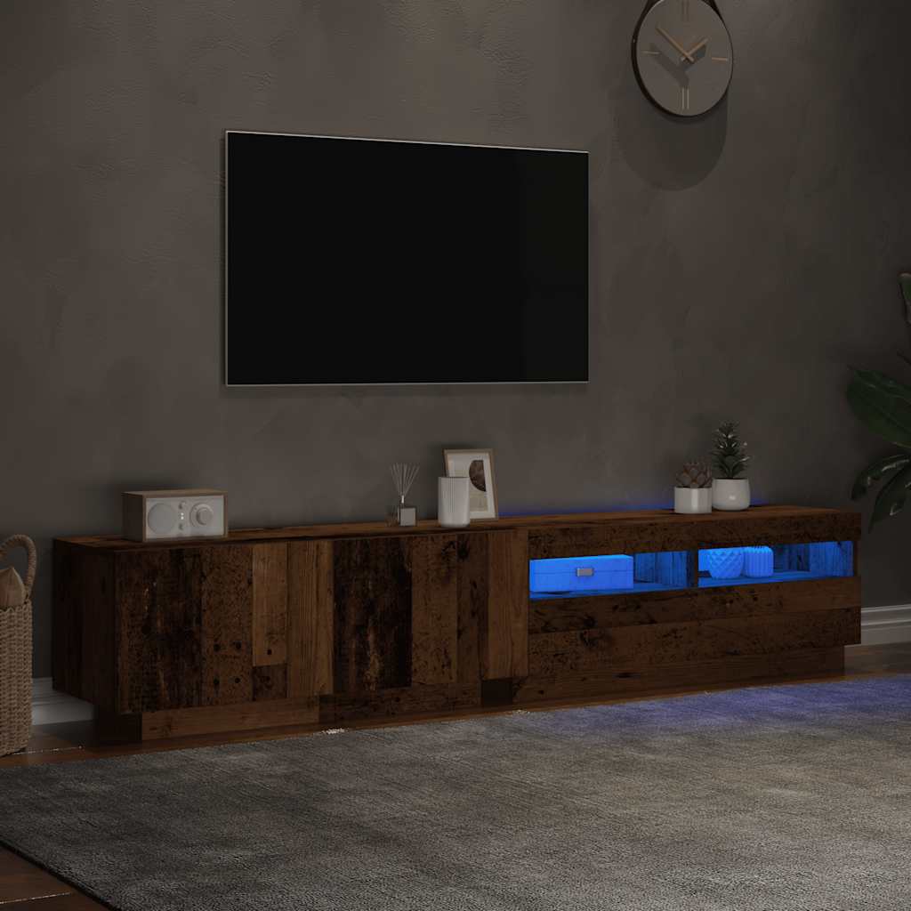 Tv-meubel met LED 200x35x40 cm bewerkt hout oud hout