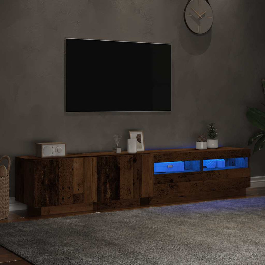 Tv-meubel met LED 200x35x40 cm bewerkt hout oud hout