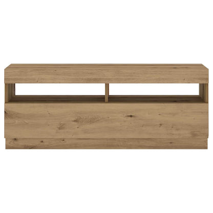 Tv-meubel met LED 200x35x40 cm bewerkt hout artisanaal eiken