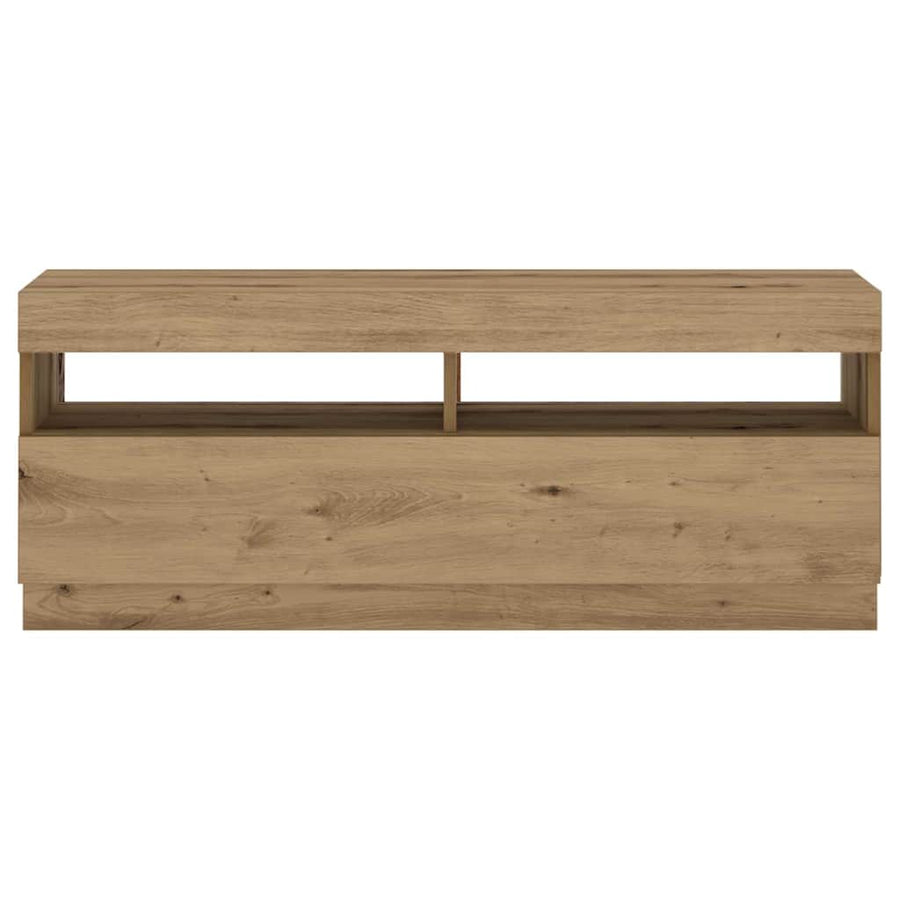 Tv-meubel met LED 200x35x40 cm bewerkt hout artisanaal eiken