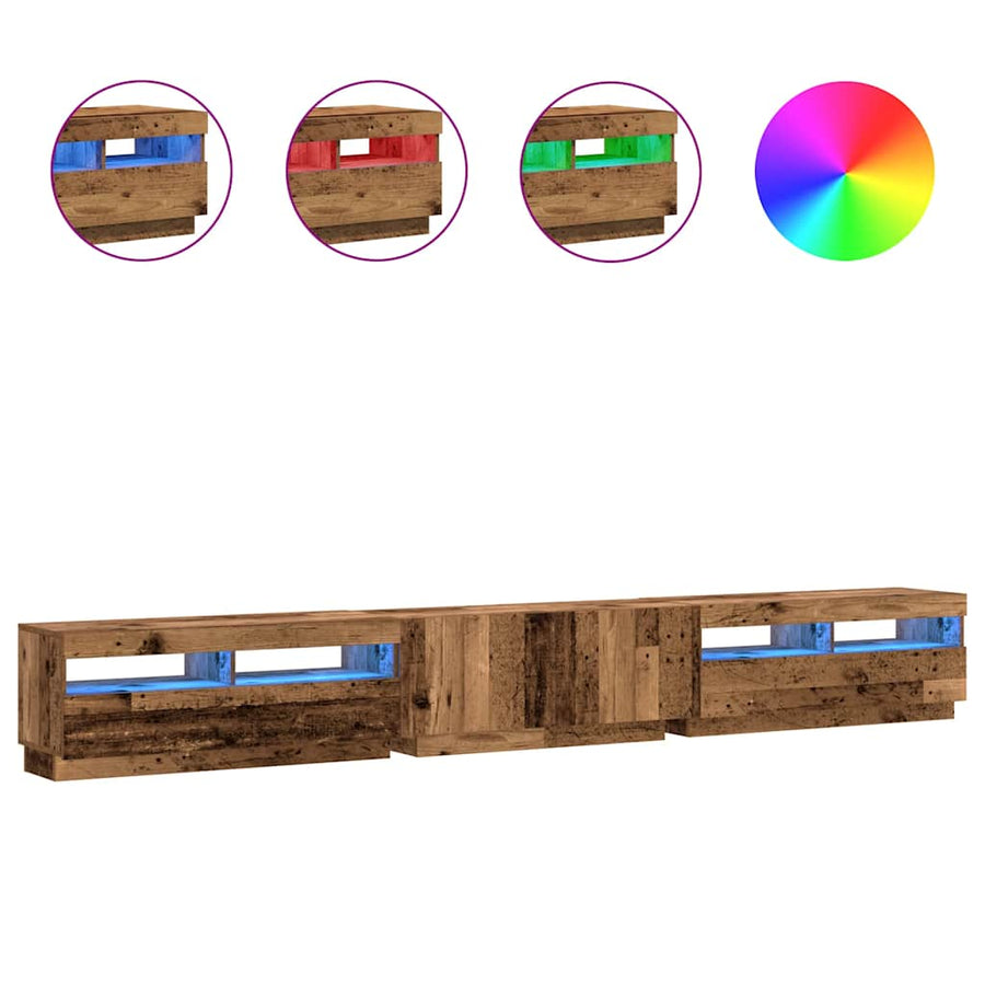 Tv-meubel met LED 300x35x40 cm bewerkt hout oud hout
