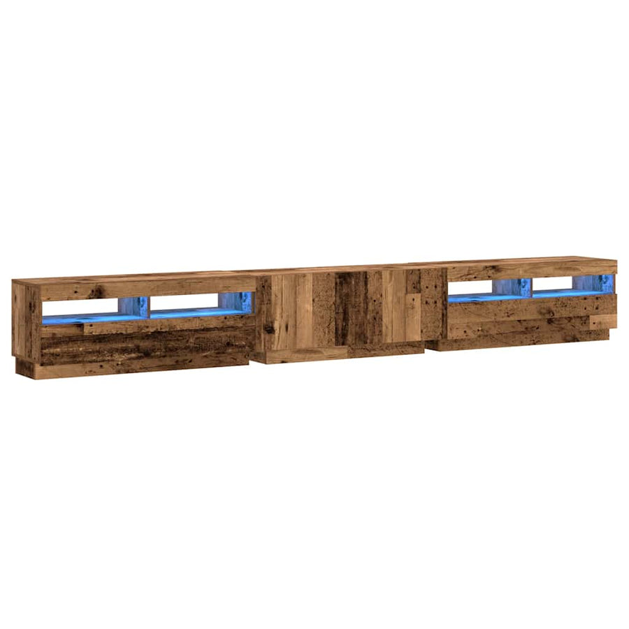 Tv-meubel met LED 300x35x40 cm bewerkt hout oud hout