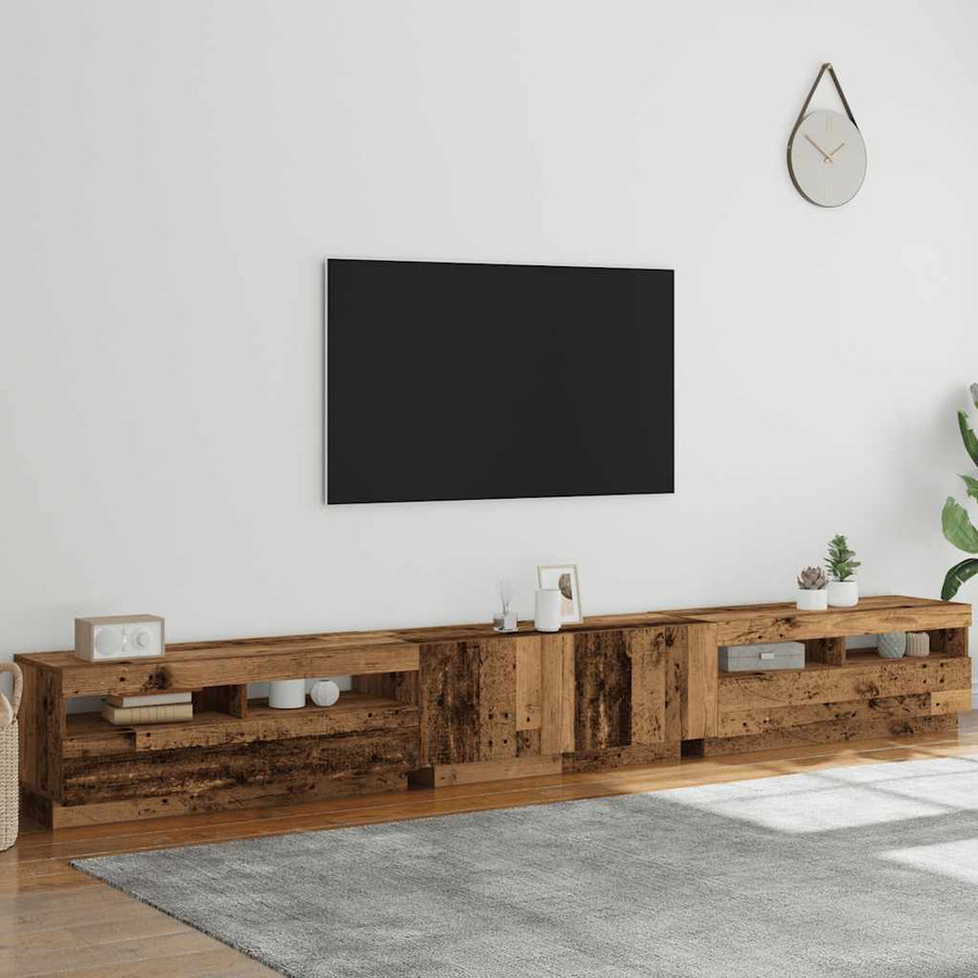 Tv-meubel met LED 300x35x40 cm bewerkt hout oud hout