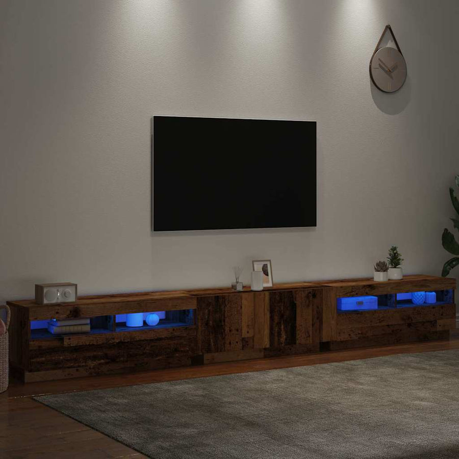 Tv-meubel met LED 300x35x40 cm bewerkt hout oud hout