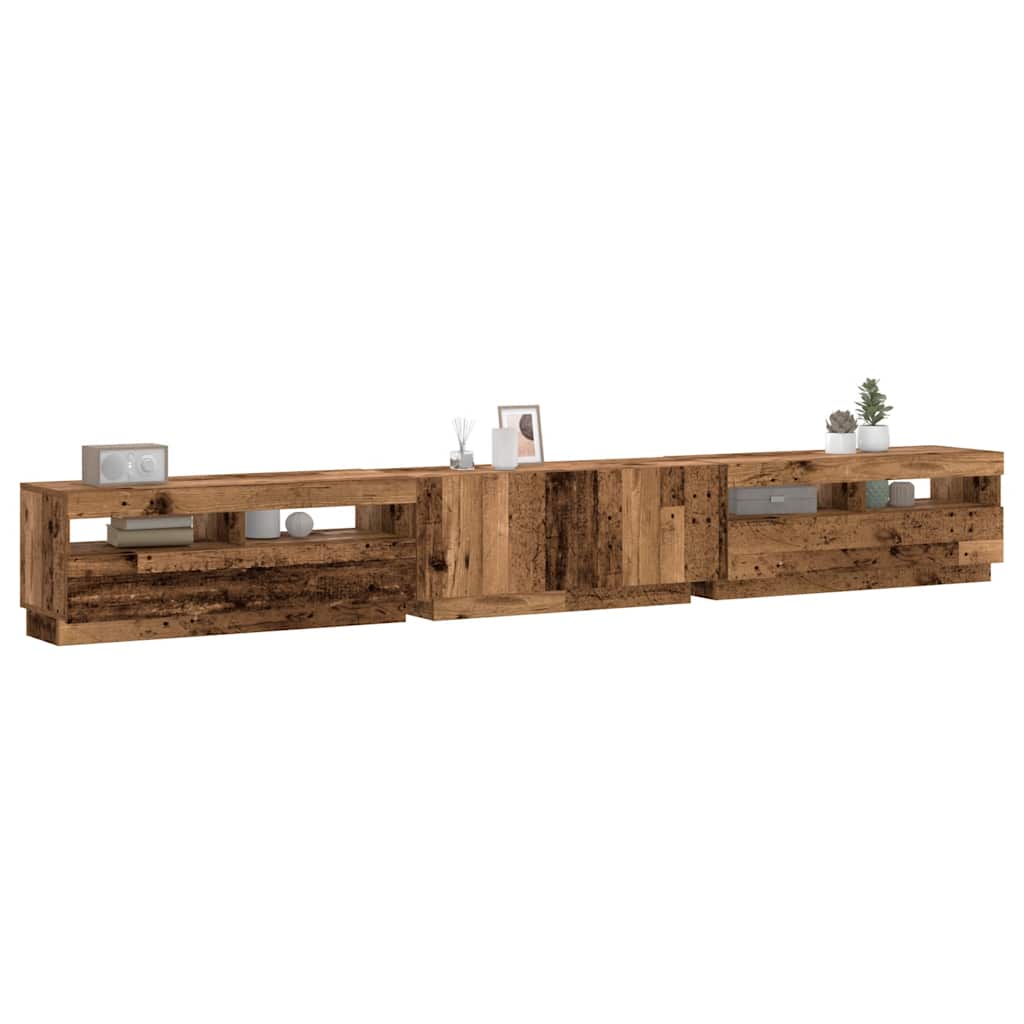 Tv-meubel met LED 300x35x40 cm bewerkt hout oud hout