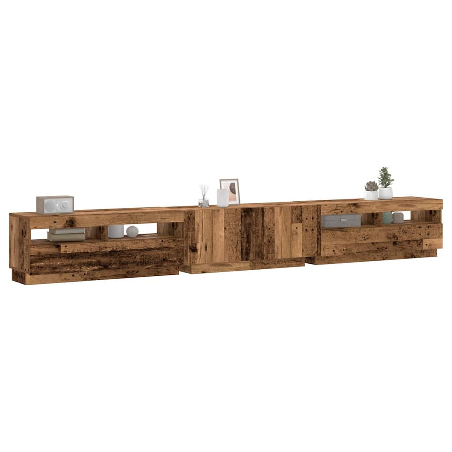 Tv-meubel met LED 300x35x40 cm bewerkt hout oud hout