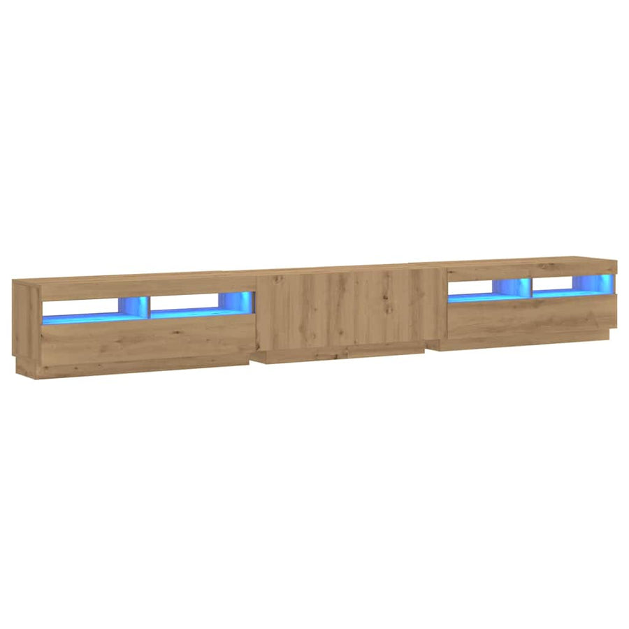 Tv-meubel met LED 300x35x40 cm bewerkt hout artisanaal eiken