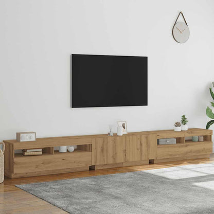 Tv-meubel met LED 300x35x40 cm bewerkt hout artisanaal eiken