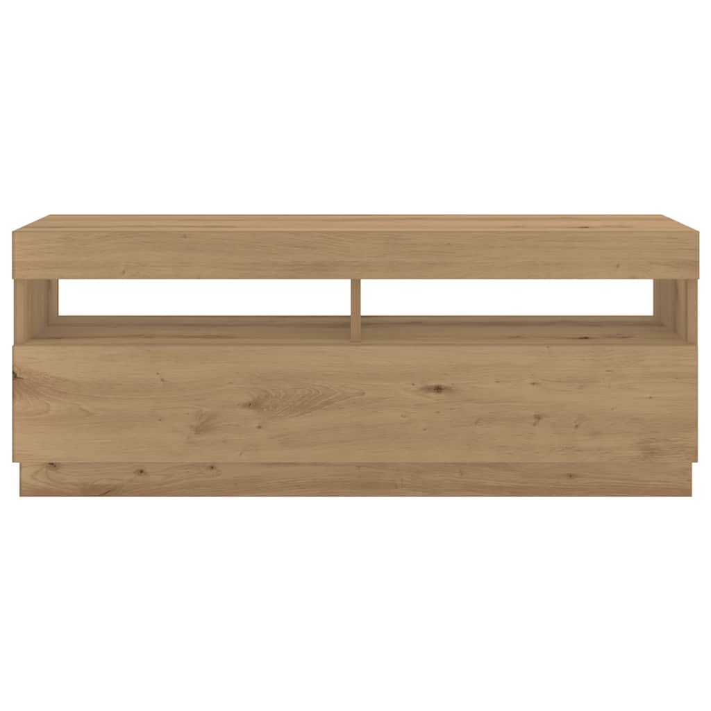 Tv-meubel met LED 300x35x40 cm bewerkt hout artisanaal eiken