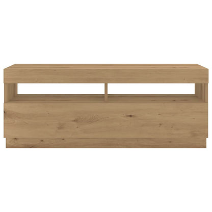 Tv-meubel met LED 300x35x40 cm bewerkt hout artisanaal eiken