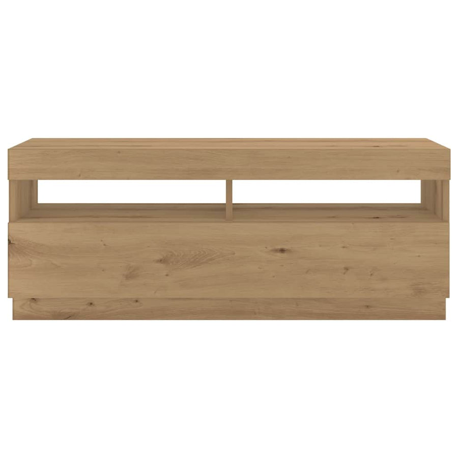Tv-meubel met LED 300x35x40 cm bewerkt hout artisanaal eiken
