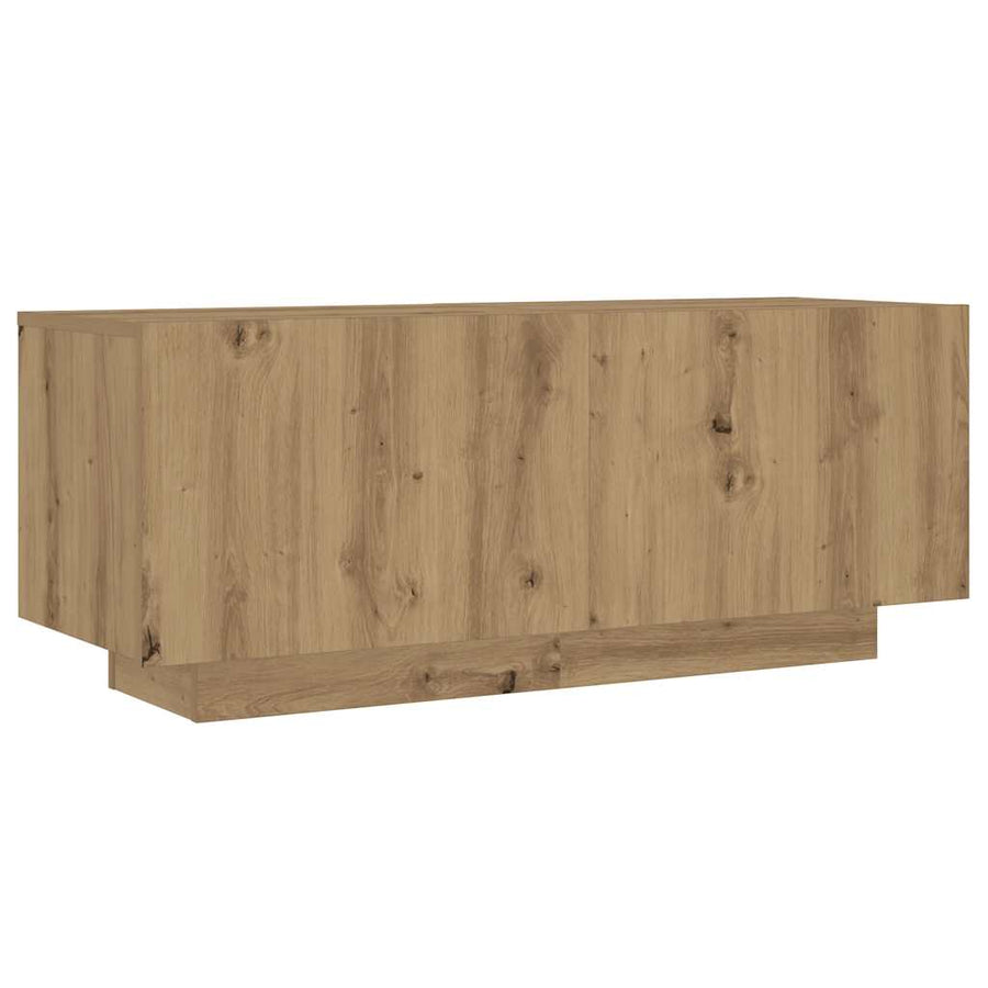 Tv-meubel met LED 300x35x40 cm bewerkt hout artisanaal eiken