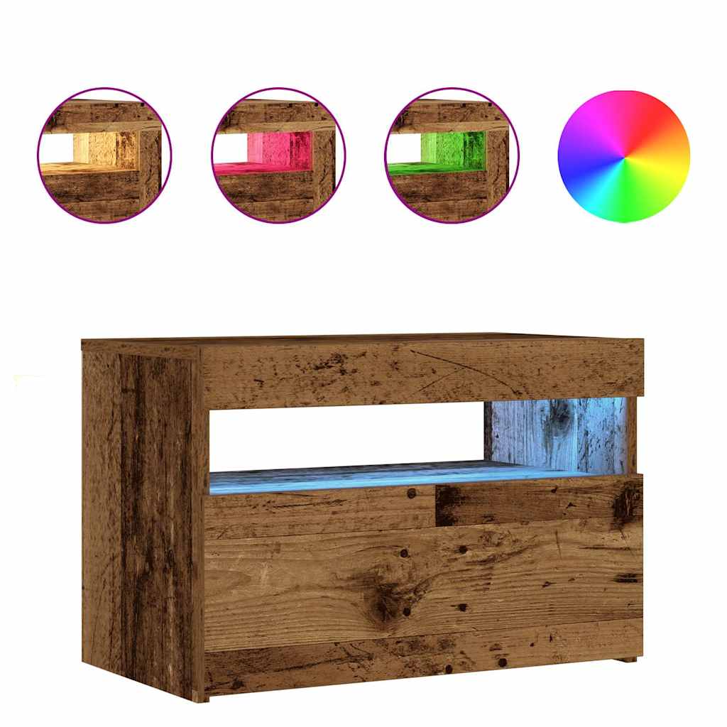 Nachtkastje met LED 60x35x40 cm bewerkt hout oud hout