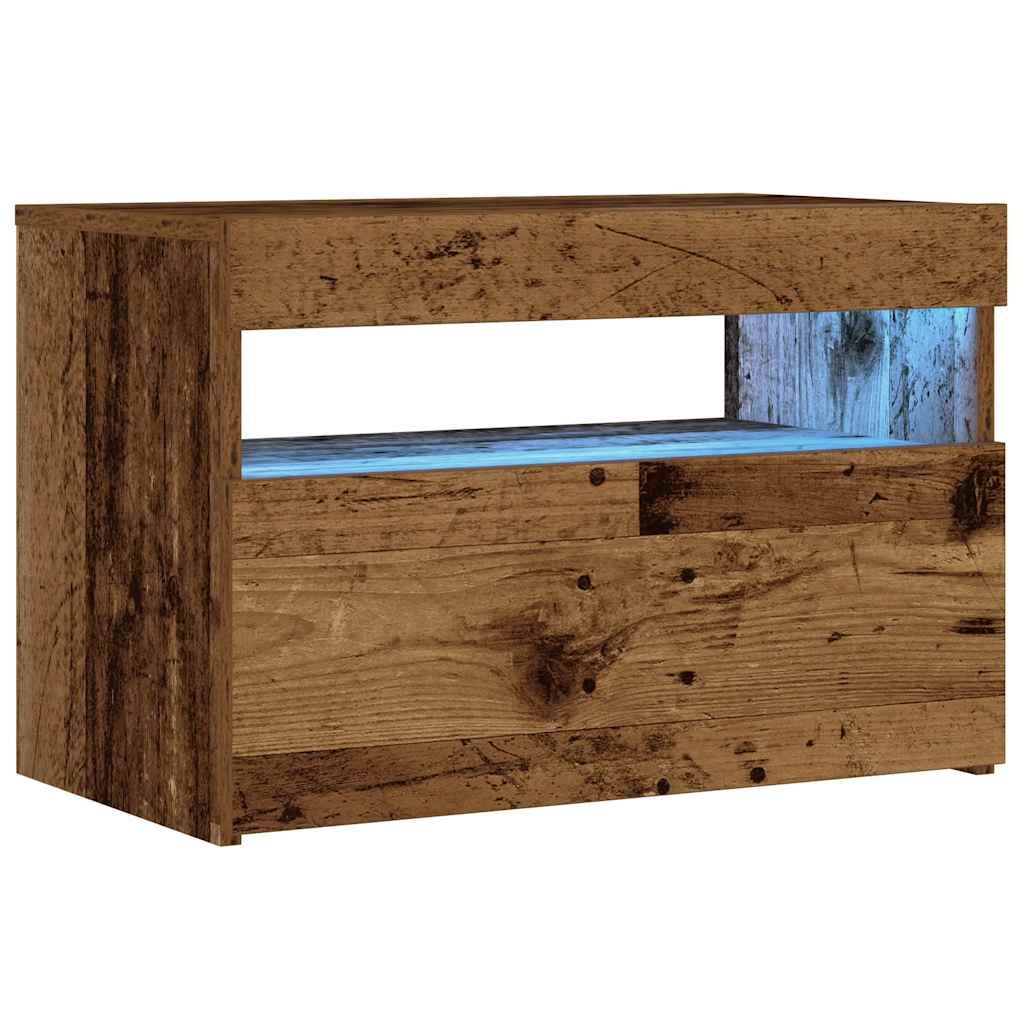 Nachtkastje met LED 60x35x40 cm bewerkt hout oud hout