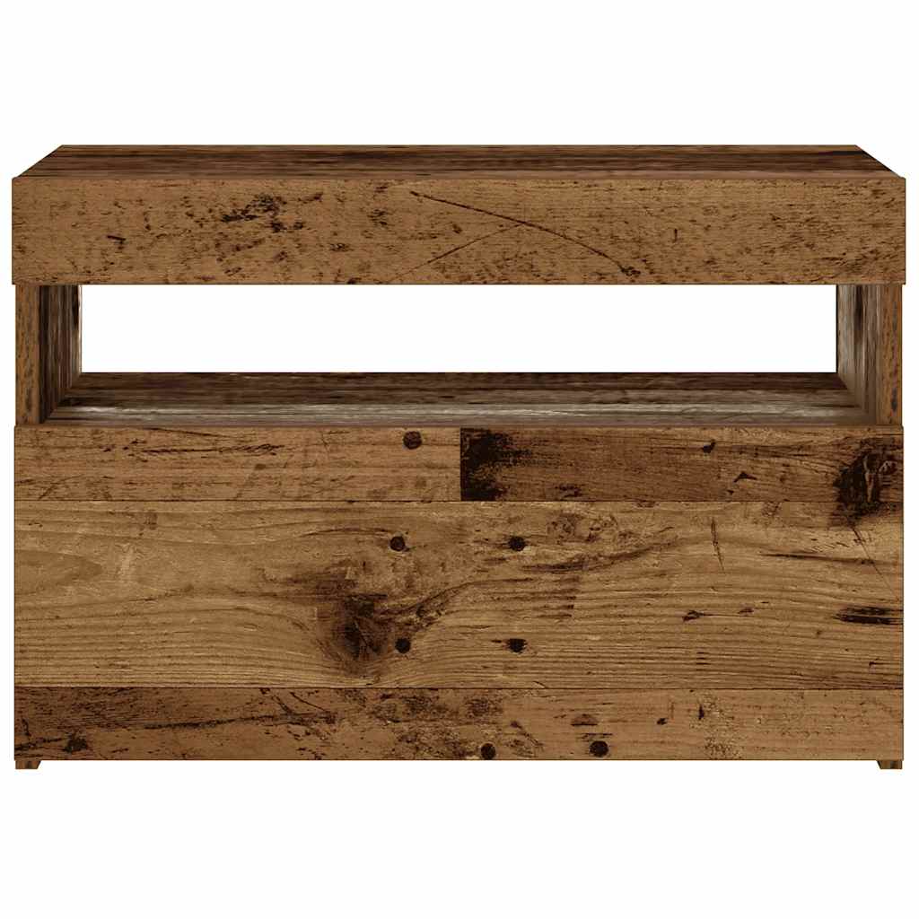 Nachtkastje met LED 60x35x40 cm bewerkt hout oud hout