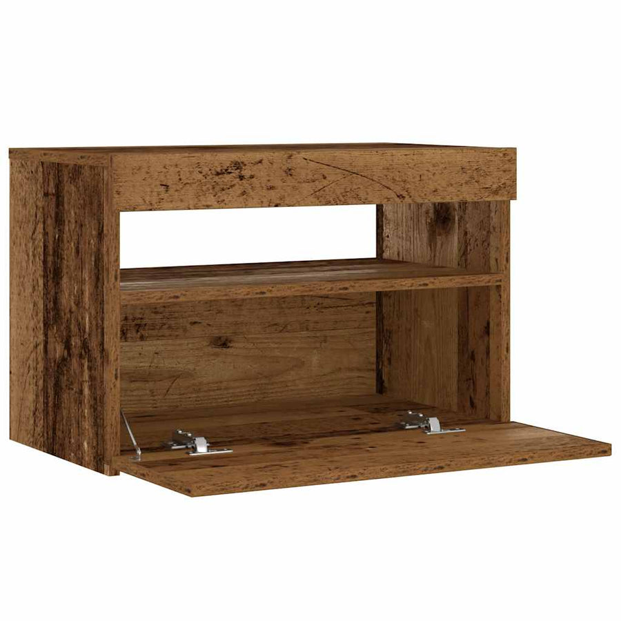 Nachtkastje met LED 60x35x40 cm bewerkt hout oud hout