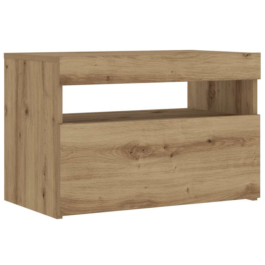Nachtkastje met LED 60x35x40 cm bewerkt hout artisanaal eiken