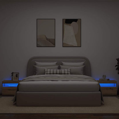 Nachtkastje met LED 60x35x40 cm bewerkt hout artisanaal eiken